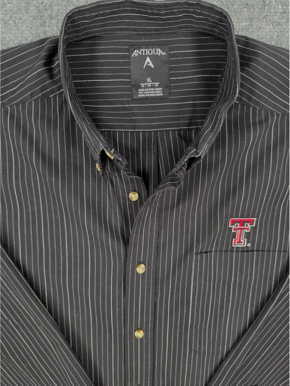 Texas Tech Red Raiders AntigUA Shirt Mens XL Black Pinstripe Long Sleeve NCAA